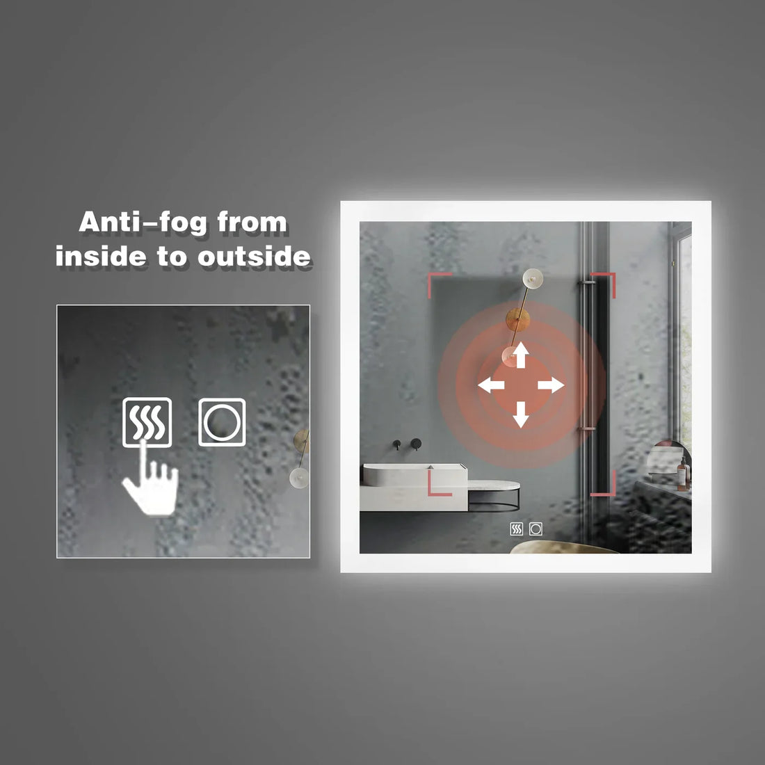 Modern Design of Square Built-in Light Strip Touch LED Bathroom Mirror Silver by Exbriteusa - ExBriteUSA