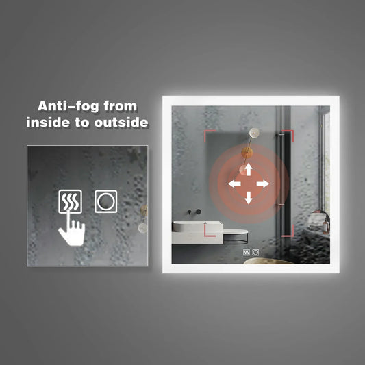 Modern Design of Square Built-in Light Strip Touch LED Bathroom Mirror Silver by Exbriteusa - ExBriteUSA