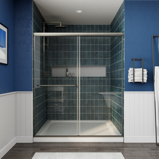 Glide Semi-Frameless Shower Door 56-60 in. W x 70 in. H Bypass Sliding Shower Enclosure,Brushed Nickel,Double Sliding Glass Bathroom Doors