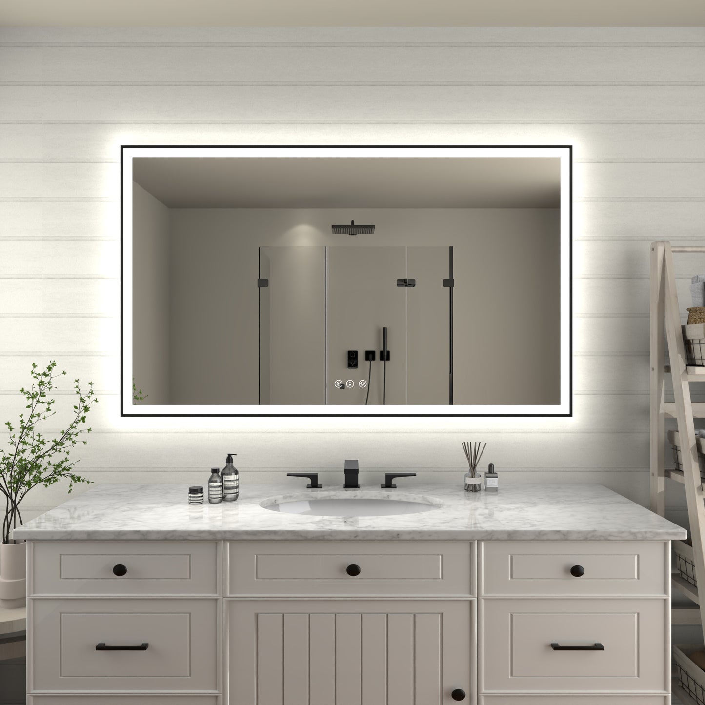 Apex-Noir 60"x36" Framed LED Lighted Bathroom Mirror