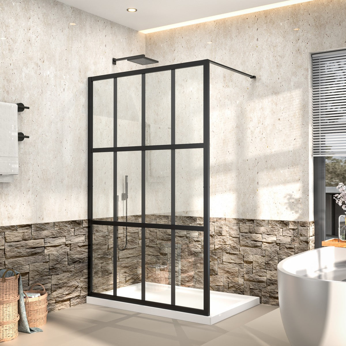 Atlas 46" X 72" Black Shower Door Clear Tempered Glass Framed Shower Screen Walk-in,Corner shower door