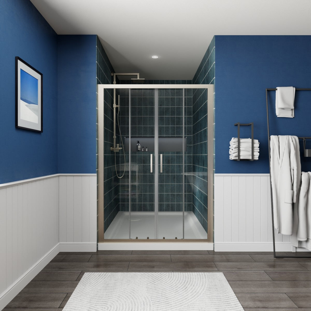 Holden 50-54"W x 70"H Easy Clean Shatter Proof Double Framed Sliding Shower Door with 1/4" (6mm) Clear SGCC Tempered Glass,Brush Nickel