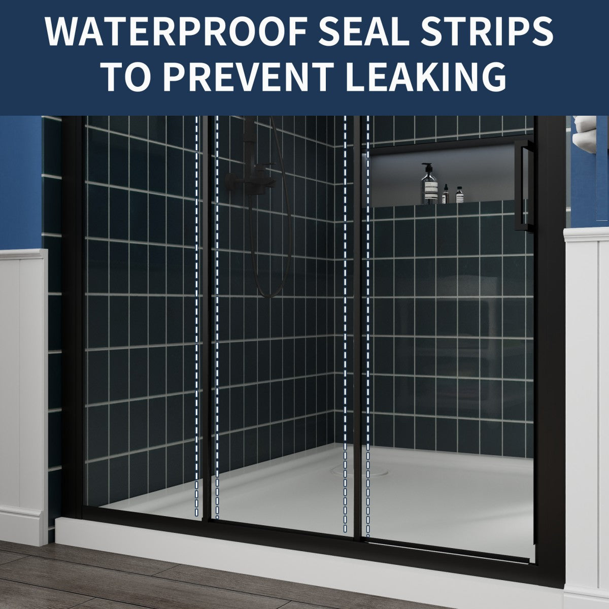 Nexus 56-60W x 70.H Easy Clean Double Framed Sliding Shower Door with 1/4" (6mm) Clear SGCC Tempered Glass,Matte Black Finish