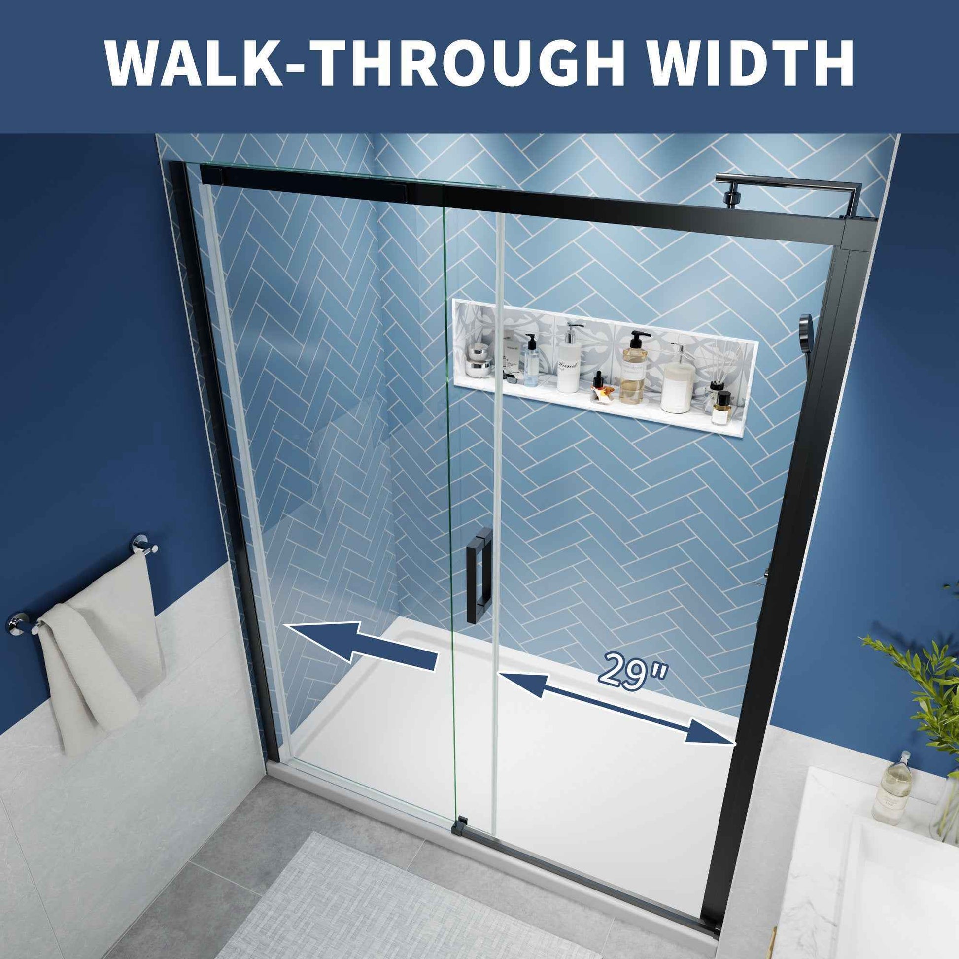 Lock Adjustable 56-60"W x 74"H Sliding Glass Shower Door with 8mm Clear Tempered Glass,Stainless Steel Hardware Black,Rectangle Shower Door (Copy) (Copy) (Copy)