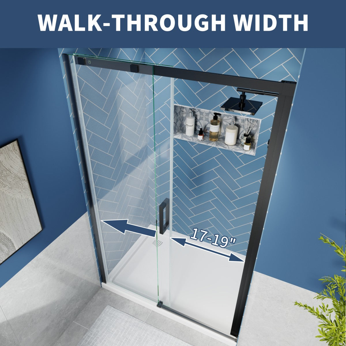 Lock Adjustable 44-48"W x 74"H Sliding Glass Shower Door with 8mm Clear Tempered Glass,Stainless Steel Hardware Mattel Black,Rectangle Shower Door
