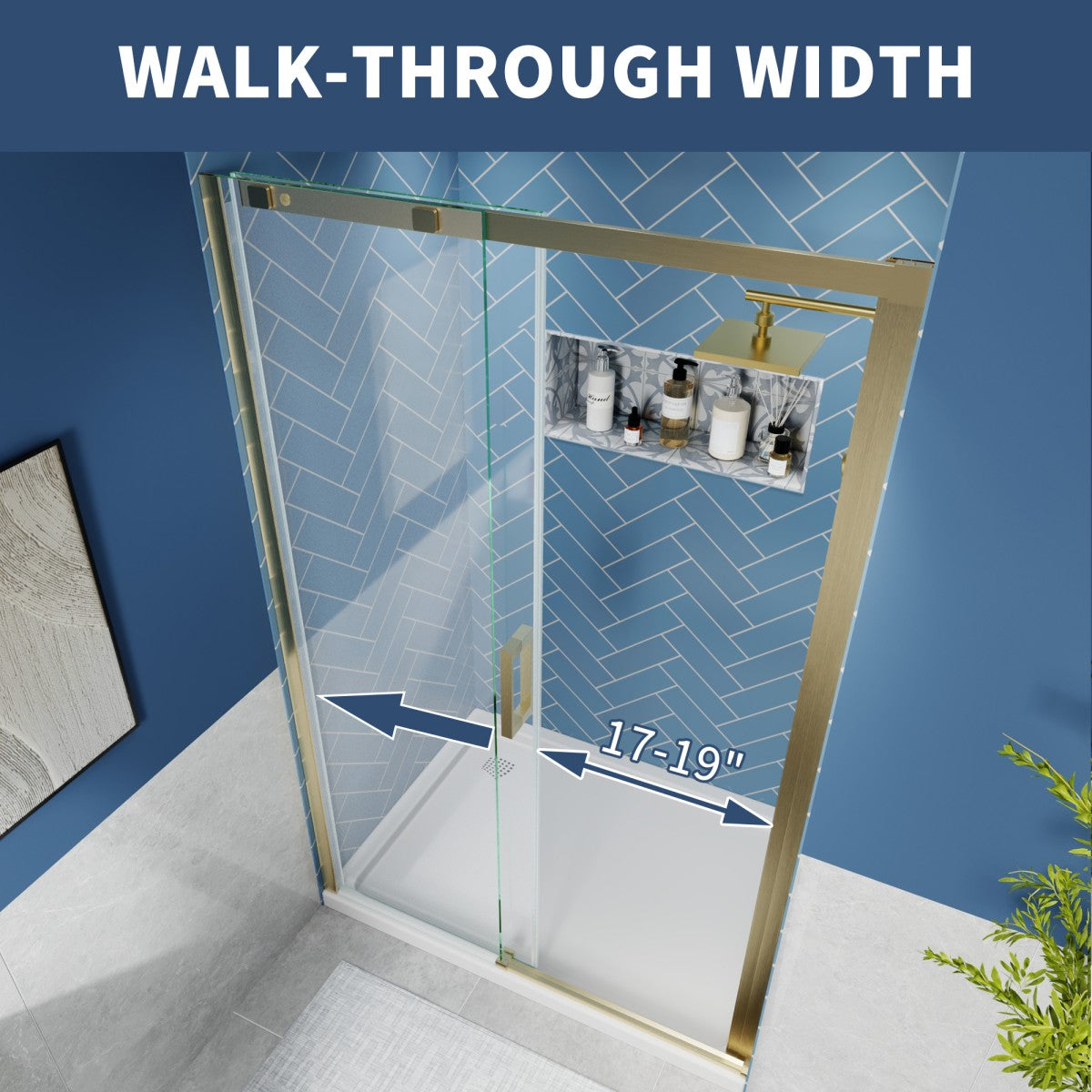 Lock Adjustable 44-48"W x 74"H Sliding Glass Shower Door with 8mm Clear Tempered Glass,Stainless Steel Hardware Brushed Gold,Rectangle Shower Door