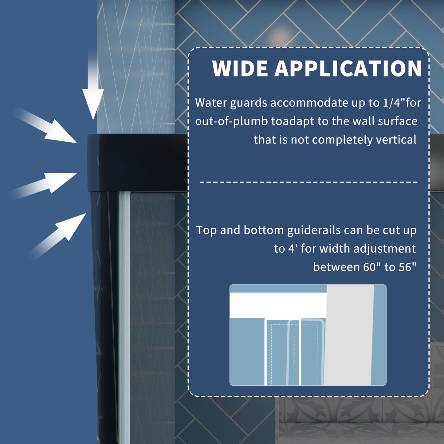 Glide-GR Semi-Frameless Shower Door 56-60 in. W x 70 in. H Bypass Sliding Shower Enclosure,Matte Black,Double Sliding Smoke Gray Glass - ExBriteUSA