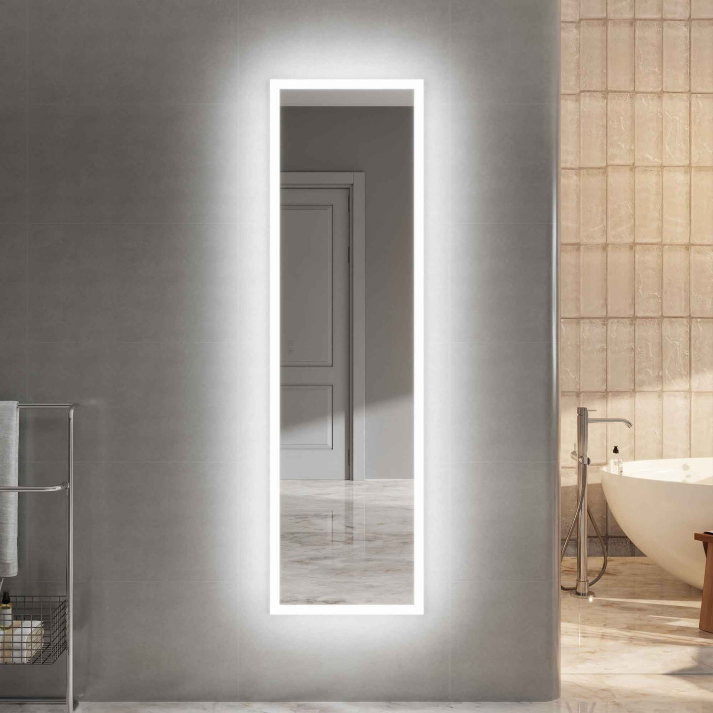 Allsum 20-1/8" x 70-1/8" Lighted Frameless Single Door Medicine Cabinet