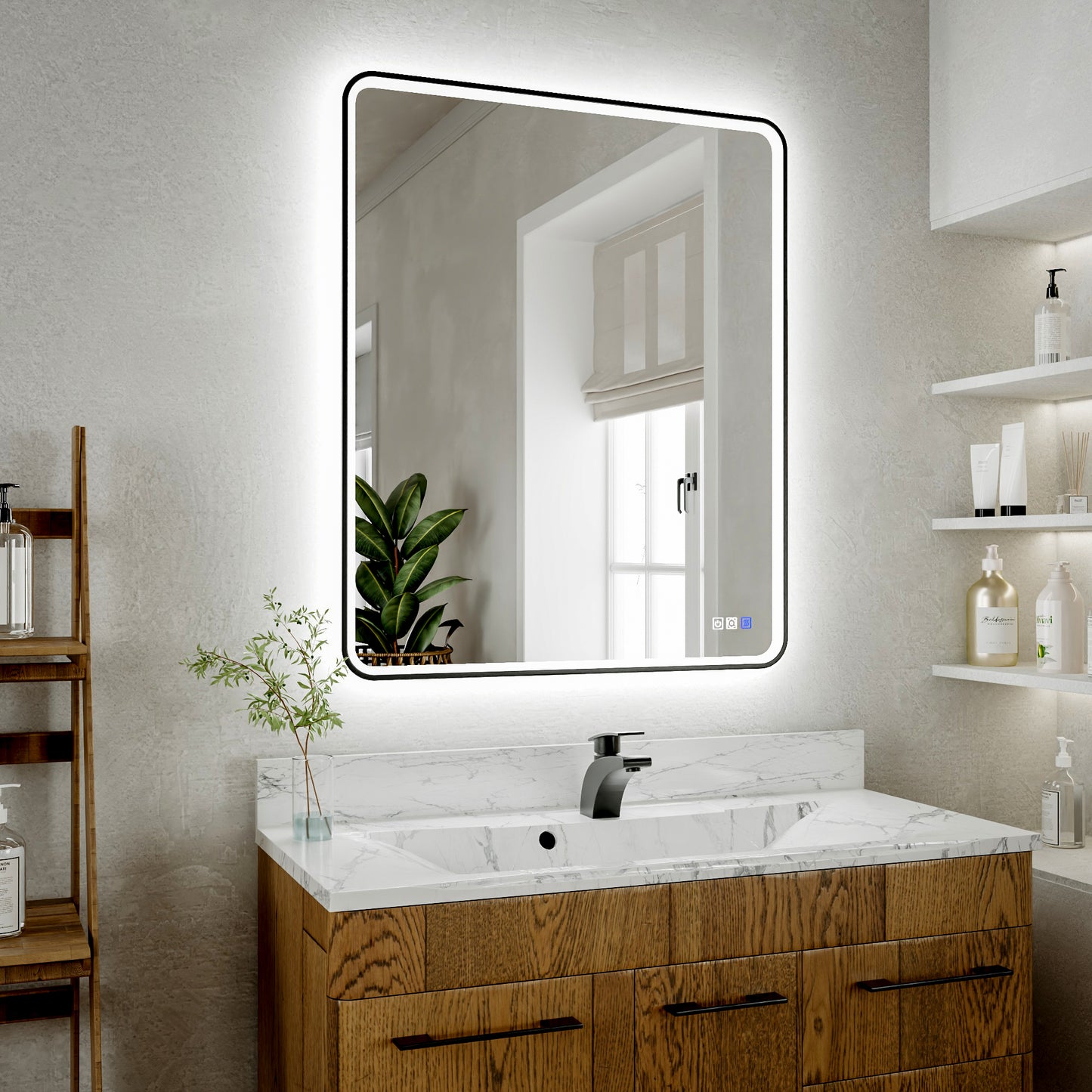 Lumina 30" W x 36" H LED Lighted Bathroom Mirror,High Illuminate, Inner & Outer Lighting,Anti-Fog, Dimmable,Black Frame with Rounded Corners