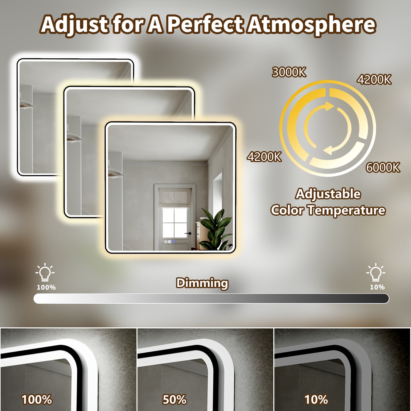 Lumina 36" W x 36" H LED Lighted Bathroom Mirror,High Illuminate, Inner & Outer Lighting,Anti-Fog, Dimmable,Black Frame with Rounded Corners