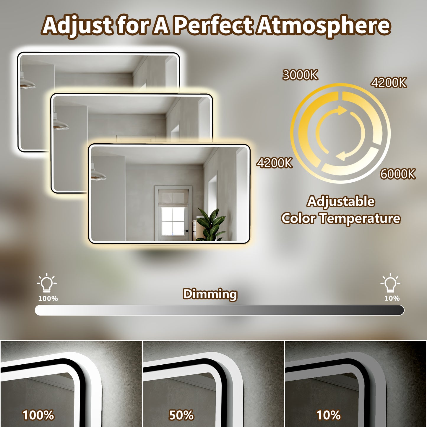 Lumina 48" W x 30" H LED Lighted Bathroom Mirror,High Illuminate, Inner & Outer Lighting,Anti-Fog, Dimmable,Black Frame with Rounded Corners