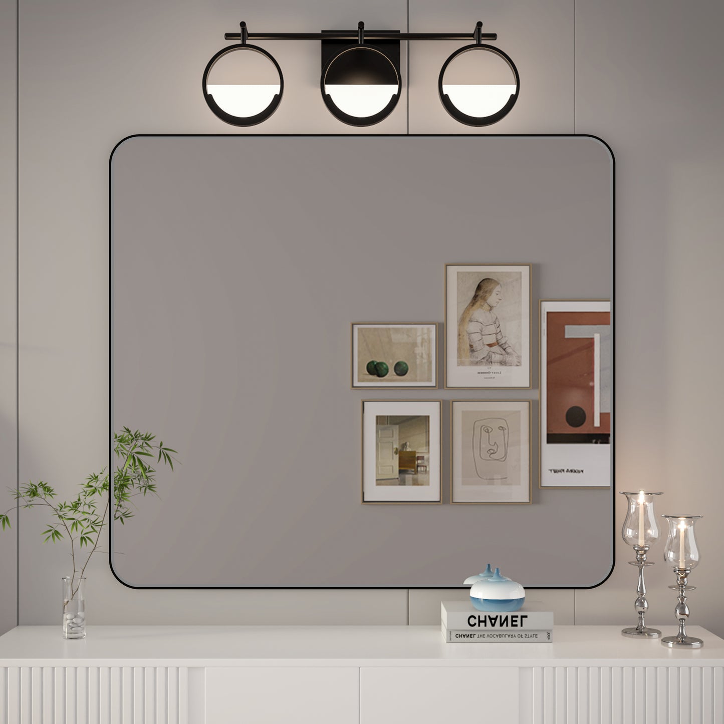 Noir 40" x 36" Vanity Mirror – Modern, Elegant, Rectangular Wall Mirror with Tempered Glass, Shatterproof, Rust-Resistant, Matte Black Frame for Bathroom, Living Room & Hallway - ExBriteUSA