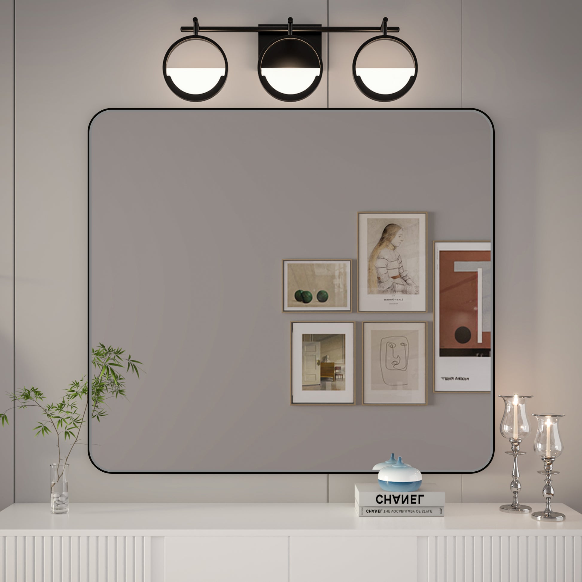 Noir 40" x 36" Vanity Mirror – Modern, Elegant, Rectangular Wall Mirror with Tempered Glass, Shatterproof, Rust-Resistant, Matte Black Frame for Bathroom, Living Room & Hallway - ExBriteUSA