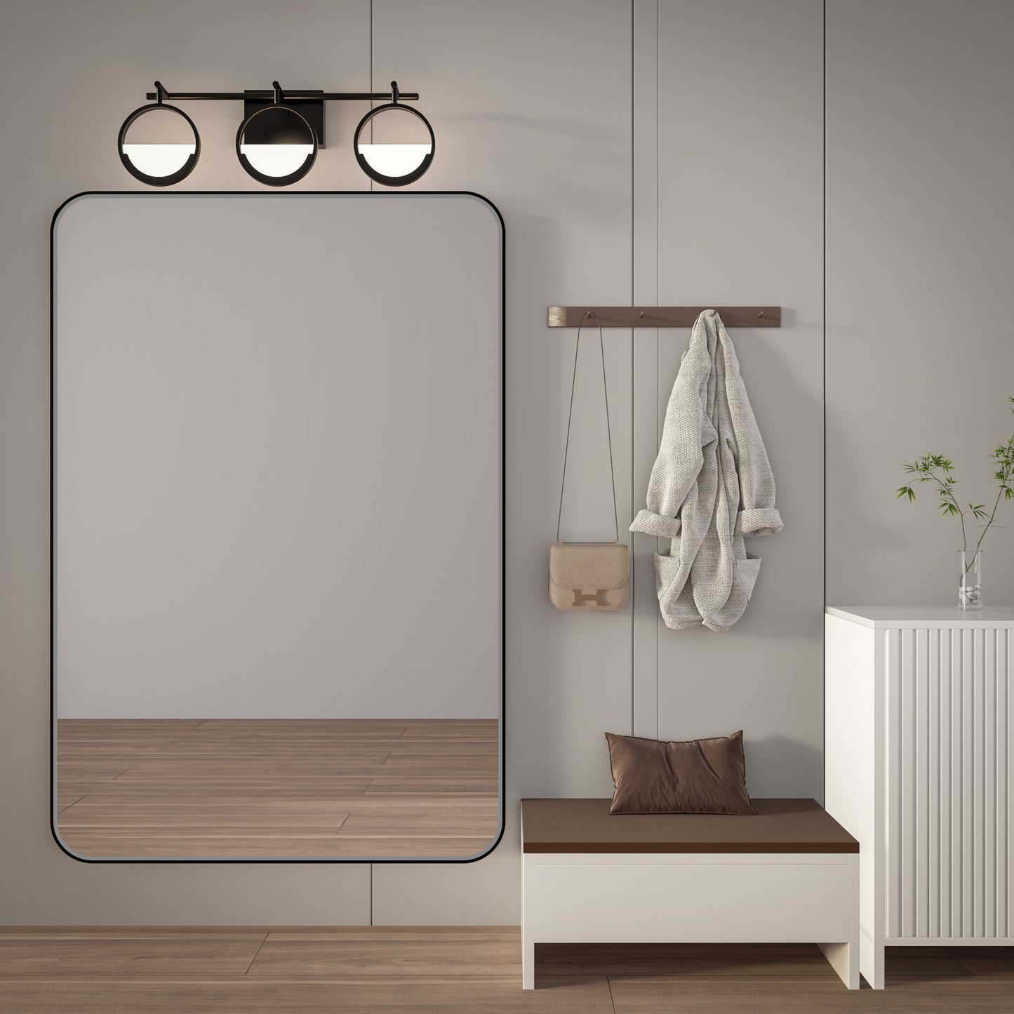 Noir 55" x 36" Vanity Mirror – Modern, Elegant, Rectangular Wall Mirror with Tempered Glass, Shatterproof, Rust-Resistant, Matte Black Frame for Bathroom, Living Room & Hallway
