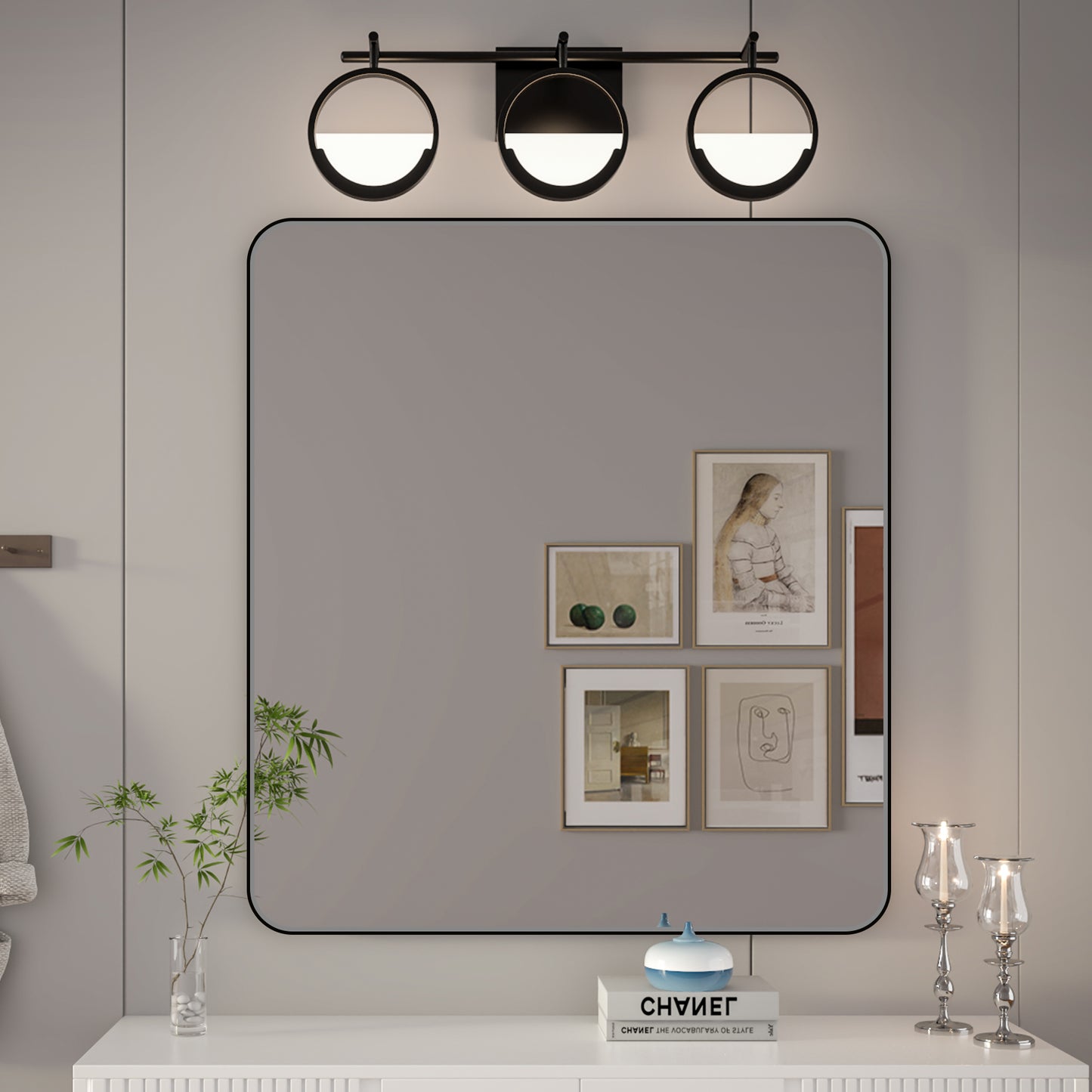 Noir 32" x 36" Vanity Mirror – Modern, Elegant, Rectangular Wall Mirror with Tempered Glass, Shatterproof, Rust-Resistant, Matte Black Frame for Bathroom, Living Room & Hallway - ExBriteUSA