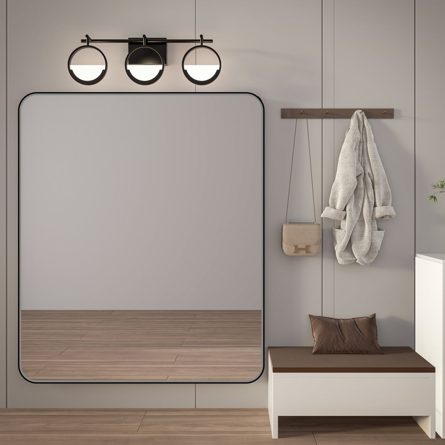 Noir 48" x 40" Vanity Mirror – Modern, Elegant, Rectangular Wall Mirror with Tempered Glass, Shatterproof, Rust-Resistant, Matte Black Frame for Bathroom, Living Room & Hallway - ExBriteUSA