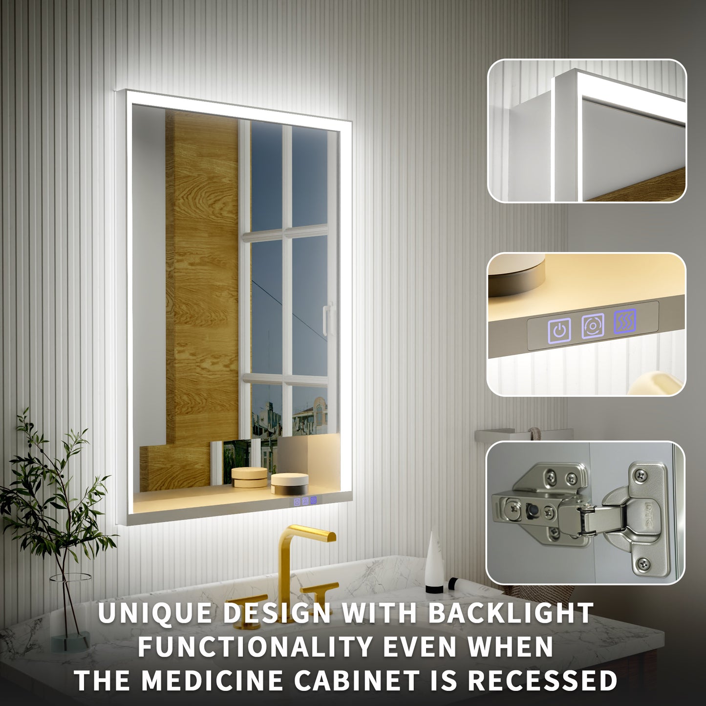 Ample 24" W x 36" H LED Lighted Chrome Medicine Cabinet with Mirror and Shelves for Bathroom Recessed or Surface Mount