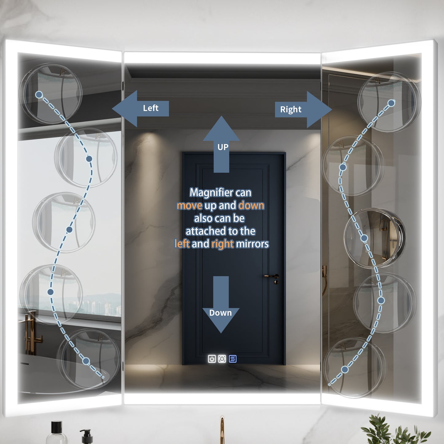 TriFold 48" W x 36" H LED Lighted Three Ways Bathroom Mirror, Front & Back Lighting, with Movable Magnifying Mirror - ExBriteUSA