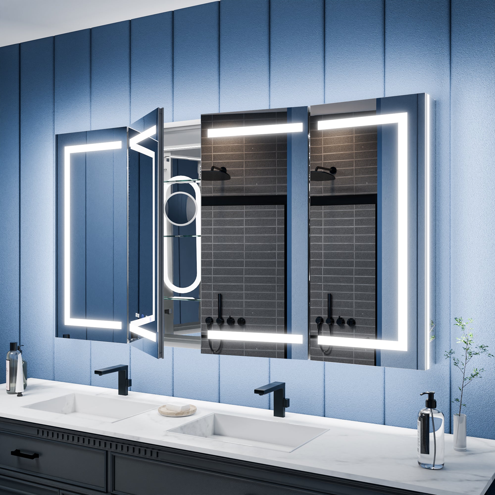 Illusion-B 66" x 36" LED Lighted Inset Mirrored Medicine Cabinet with – ExBriteUSA