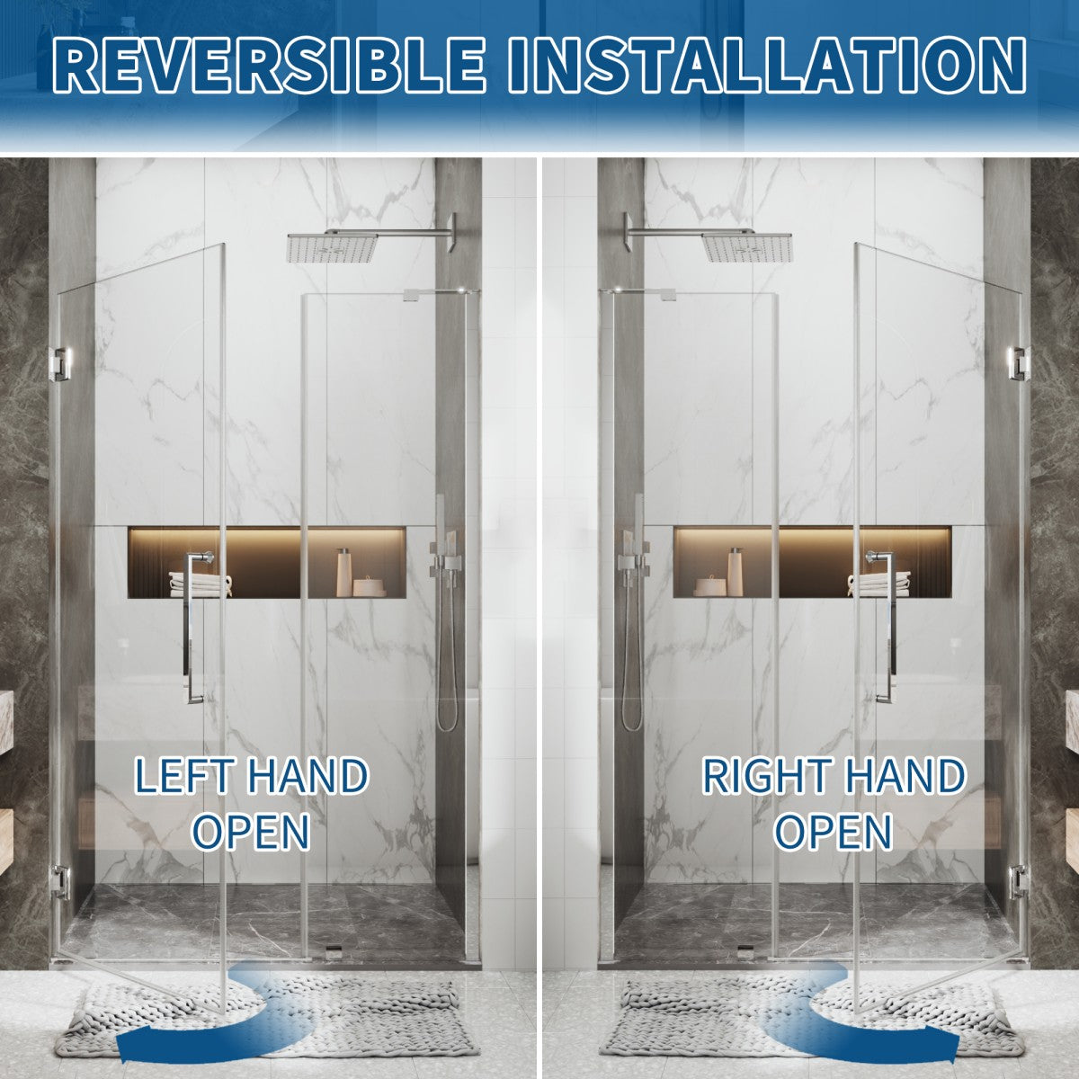 47-48" x 74" Pivot Frameless Shower Door,Chrome,Easy clean|ExBrite Valor Series