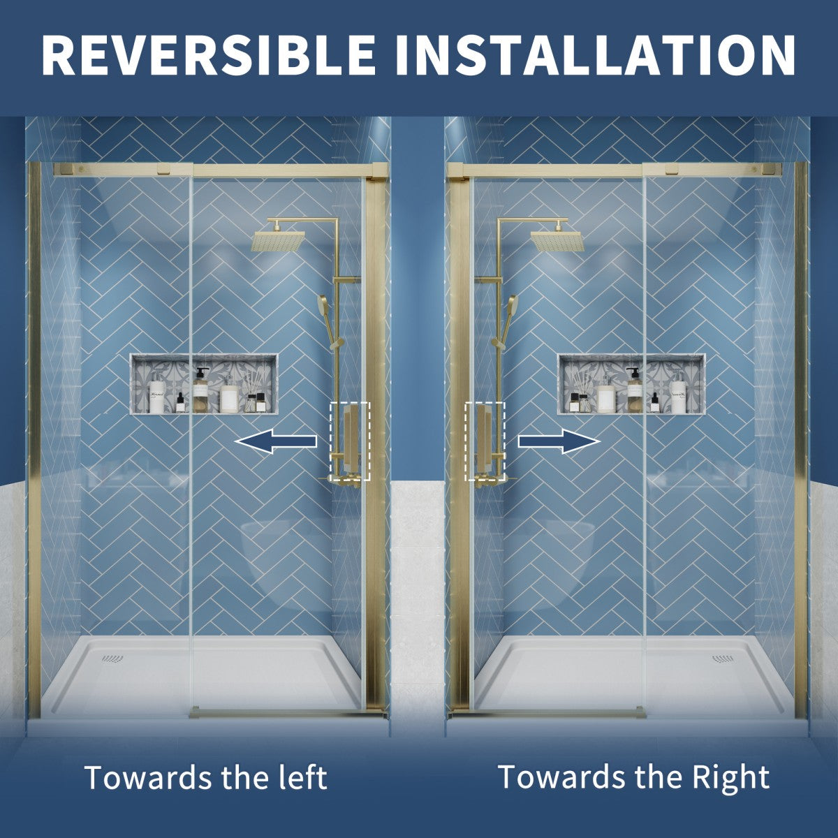 Lock Adjustable 44-48"W x 74"H Sliding Glass Shower Door with 8mm Clear Tempered Glass,Stainless Steel Hardware Brushed Gold,Rectangle Shower Door