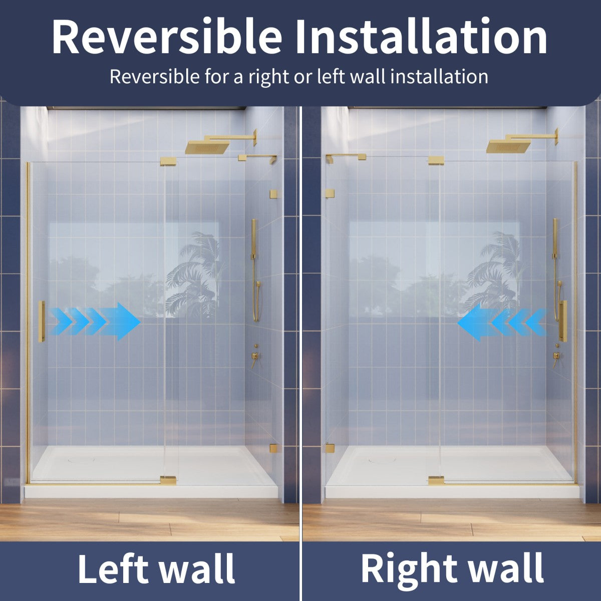 Flexi-L 50-54" W X 70" H Bathroom Glass Shower Doors,Semi-Frameless Brushed Gold,Tempered Glass Shower Door With Handle