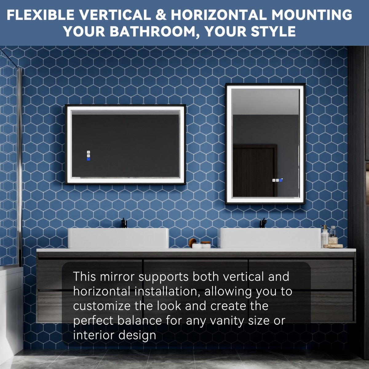 Verloar 22" W x 34" H Framed Lighted Bathroom Mirror,Dimmable,Anti Fog,Front-Lit Illumination,Matte Black