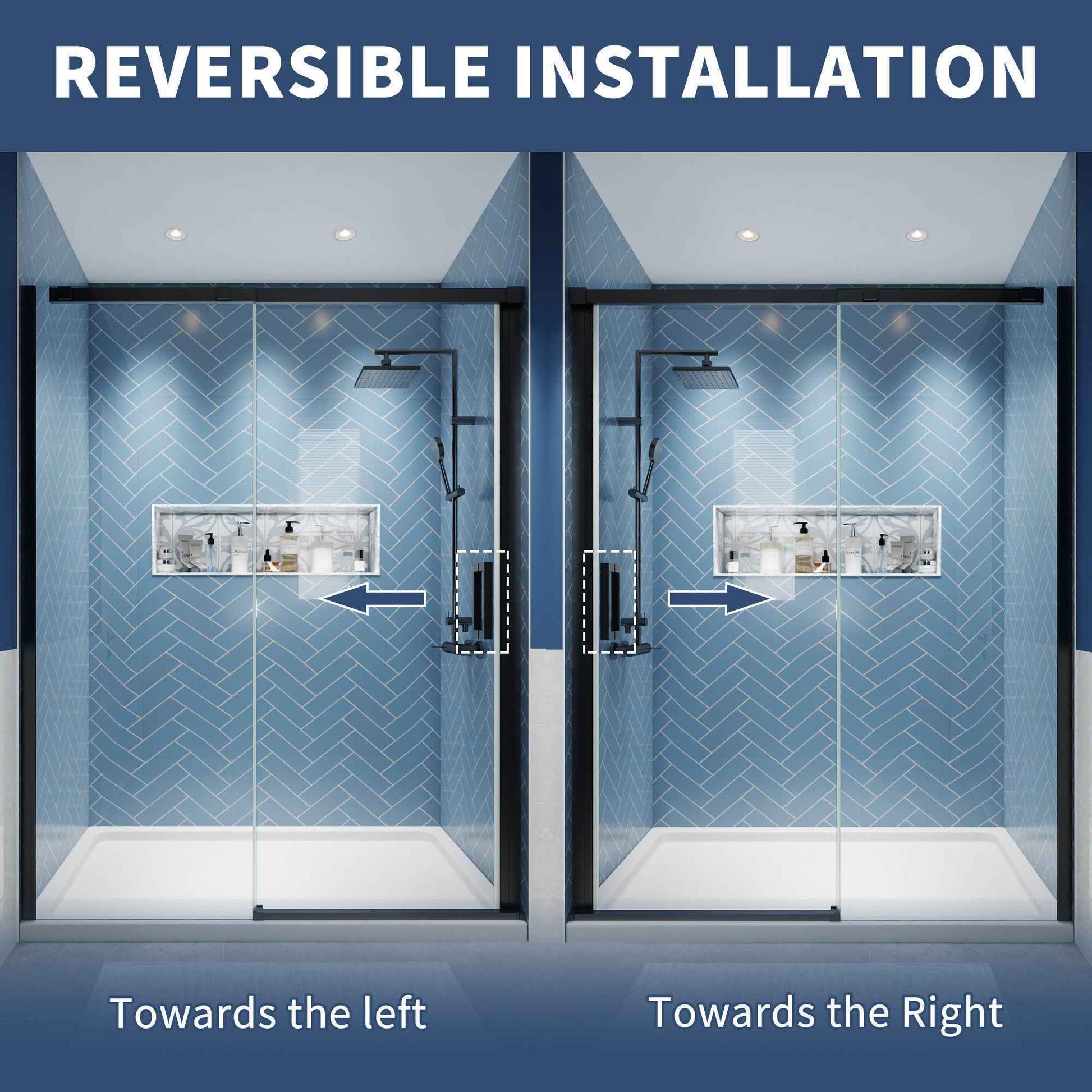 Lock Adjustable 56-60"W x 74"H Sliding Glass Shower Door with 8mm Clear Tempered Glass,Stainless Steel Hardware Black,Rectangle Shower Door (Copy) (Copy) (Copy)