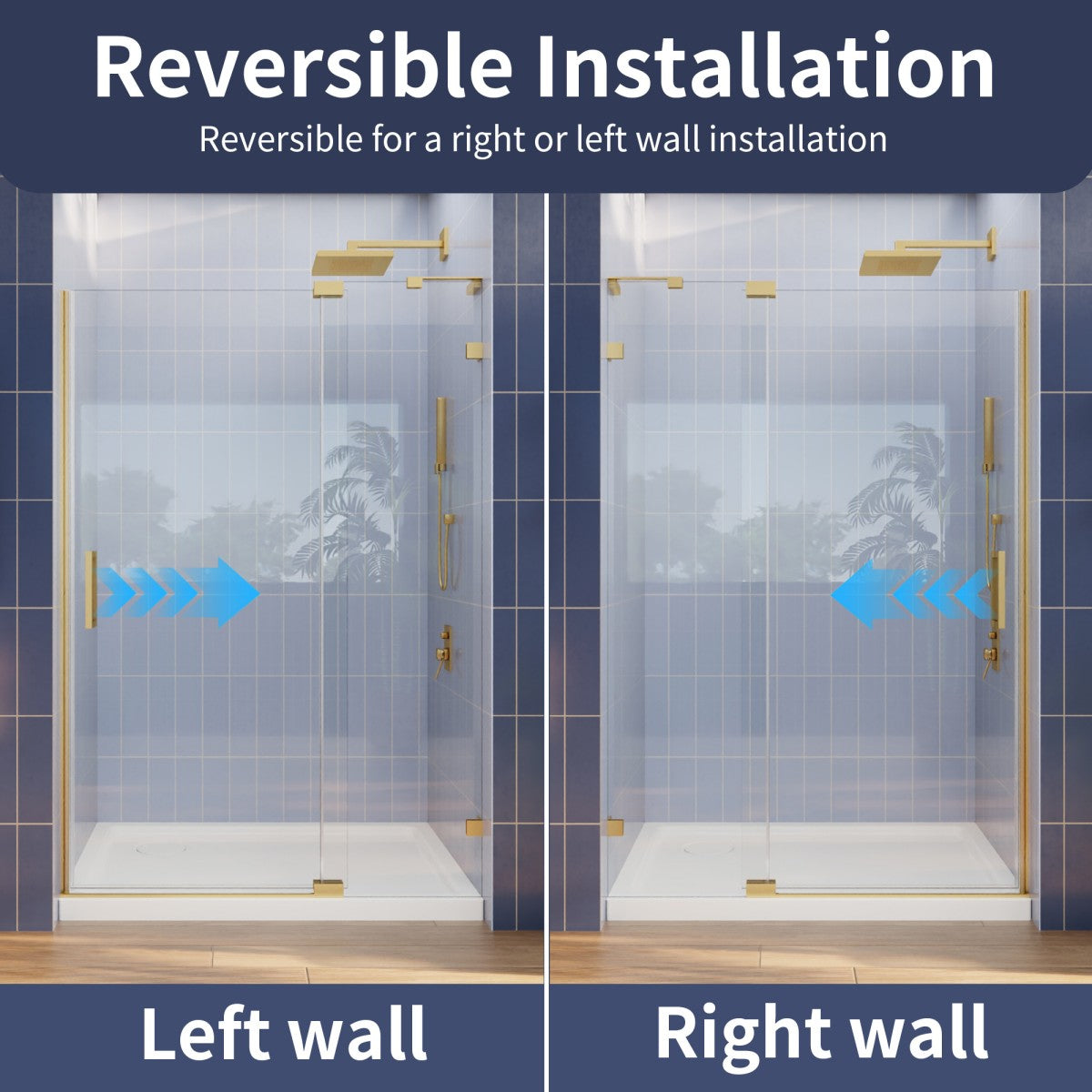 Flexi-L 44-48" W X 70" H Bathroom Glass Shower Doors,Semi-Frameless Brushed Gold,Tempered Glass Shower Door With Handle