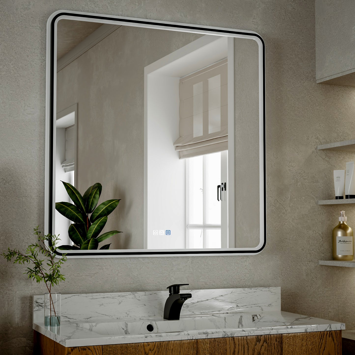 Lumina 36" W x 36" H LED Lighted Bathroom Mirror,High Illuminate, Inner & Outer Lighting,Anti-Fog, Dimmable,Black Frame with Rounded Corners