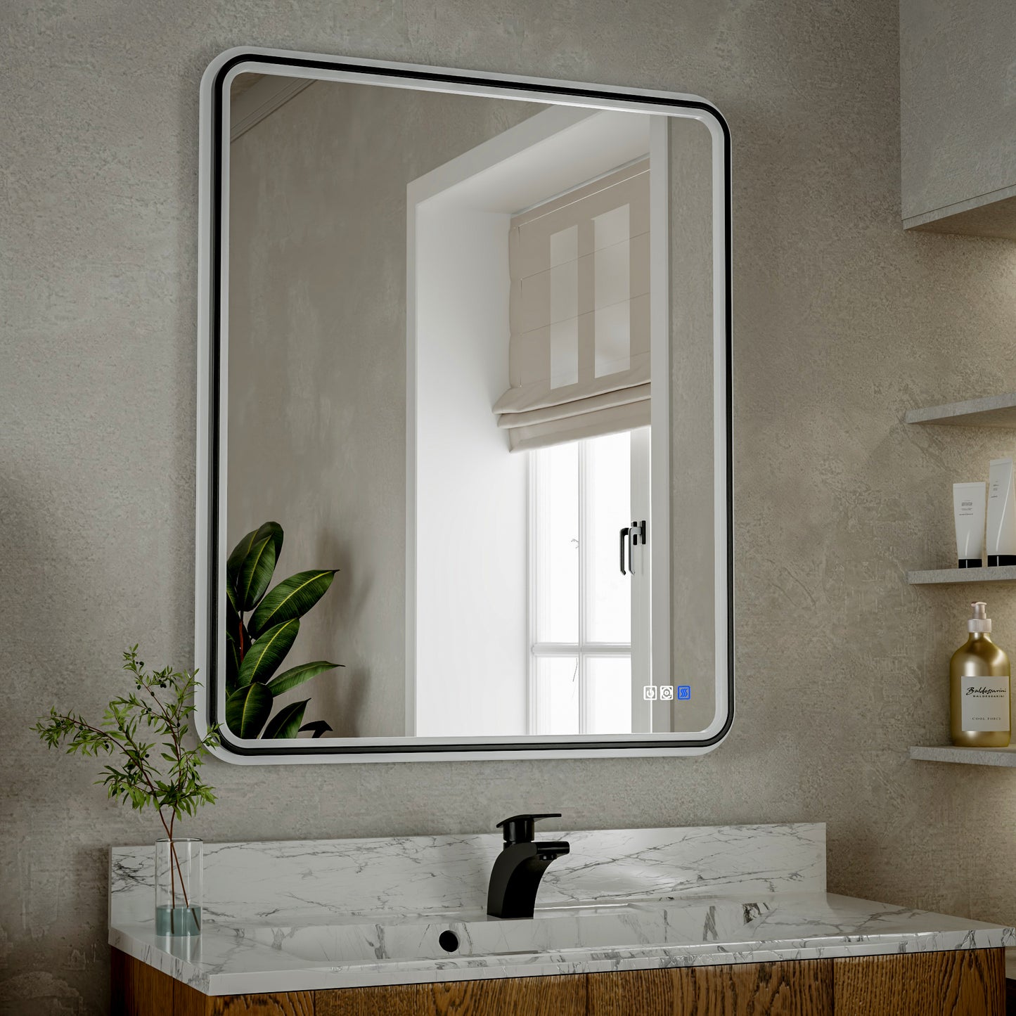 Lumina 30" W x 36" H LED Lighted Bathroom Mirror,High Illuminate, Inner & Outer Lighting,Anti-Fog, Dimmable,Black Frame with Rounded Corners