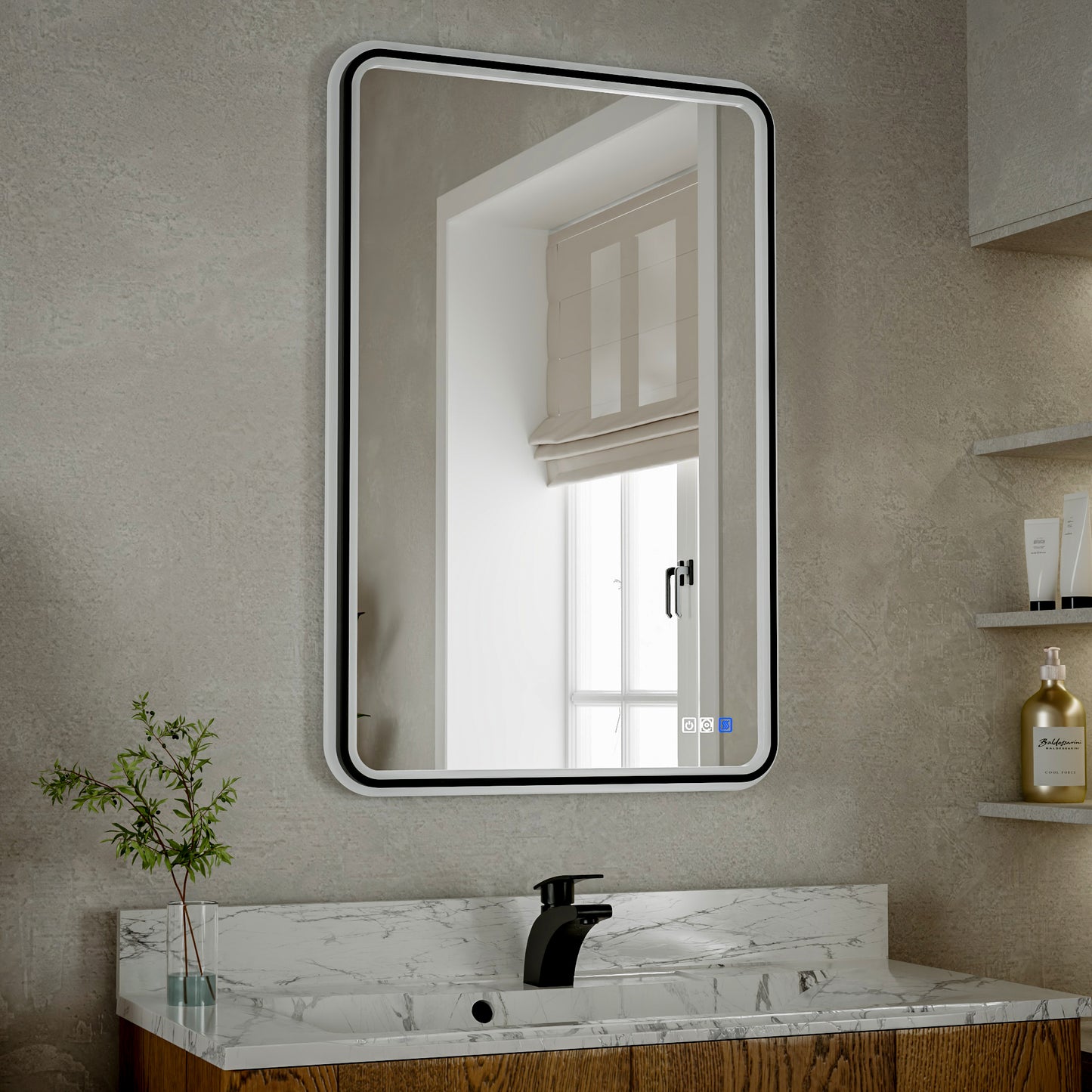 Lumina 24" W x 36" H LED Lighted Bathroom Mirror,High Illuminate, Inner & Outer Lighting,Anti-Fog, Dimmable,Black Frame with Rounded Corners