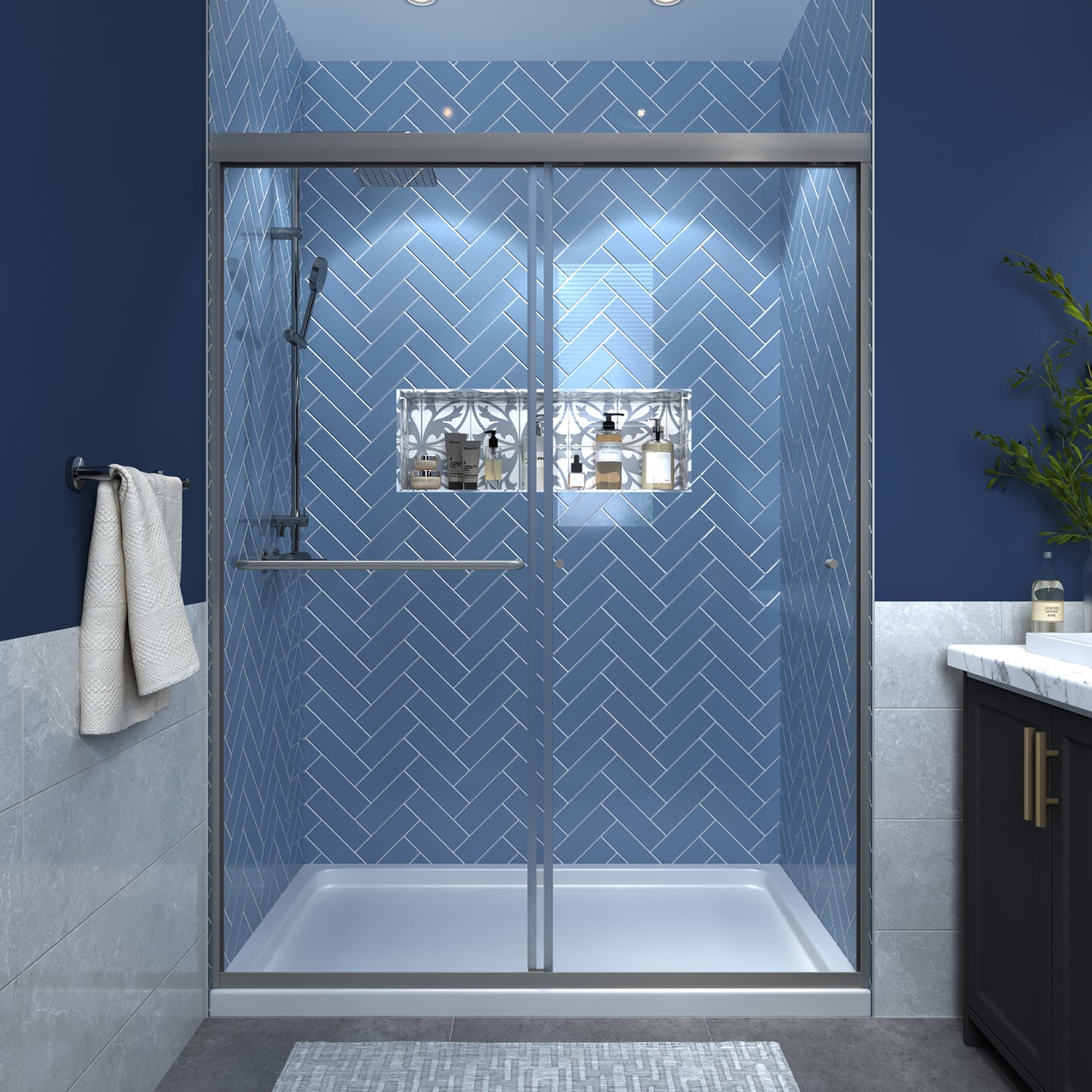Glide 50-54 in. W x 70 in. H Sliding Shower Door Farme in Nickel