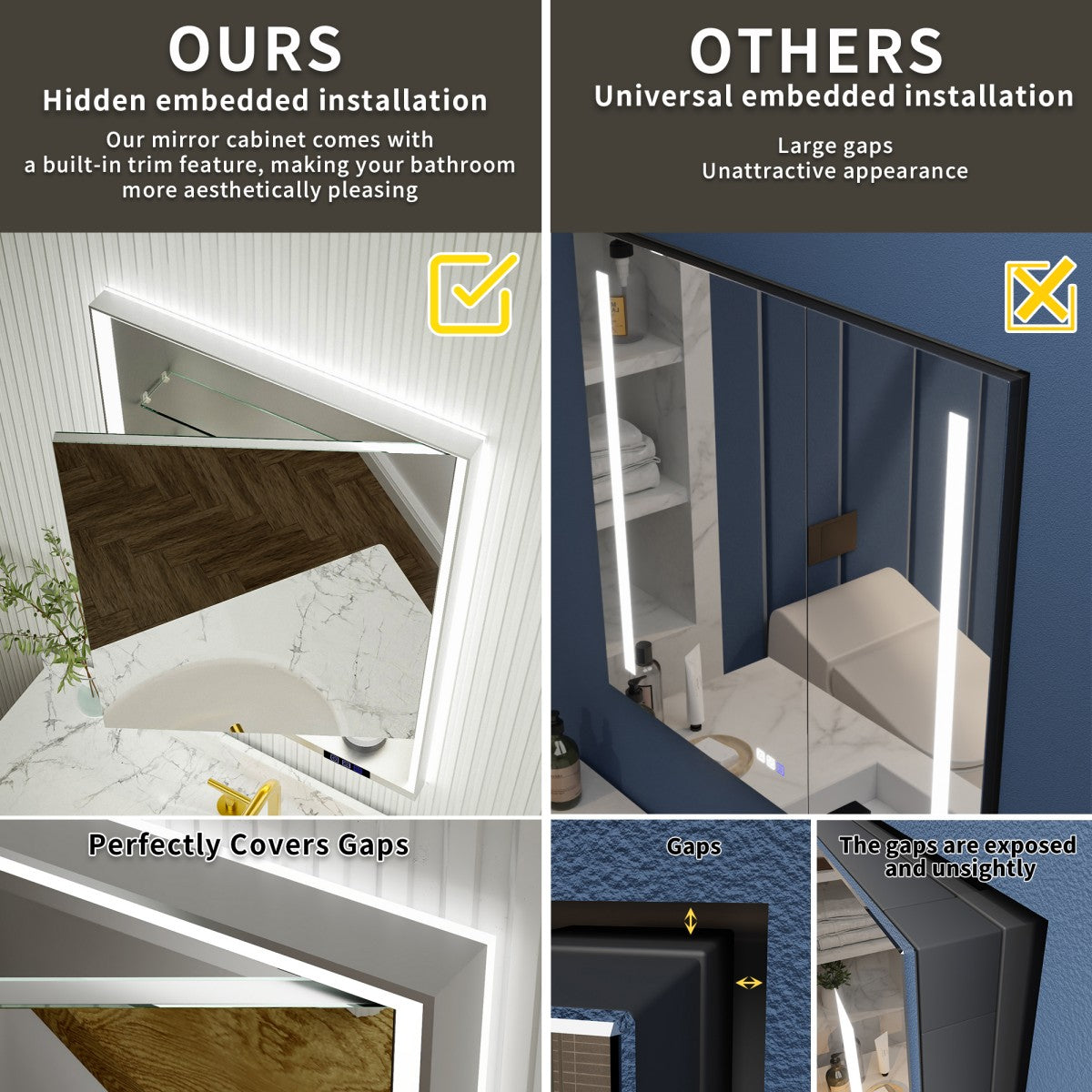 Ample 24" W x 36" H LED Lighted Chrome Medicine Cabinet with Mirror and Shelves for Bathroom Recessed or Surface Mount, Right Hinge