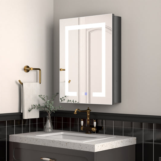 ExBrite 20"W x 26"H LED Medicine Cabinet with Matte Black Finish, Adjustable Shelves, Anti-Fog, USB Ports, Recessed or Surface Mount, Hinge on Left - ExBriteUSA