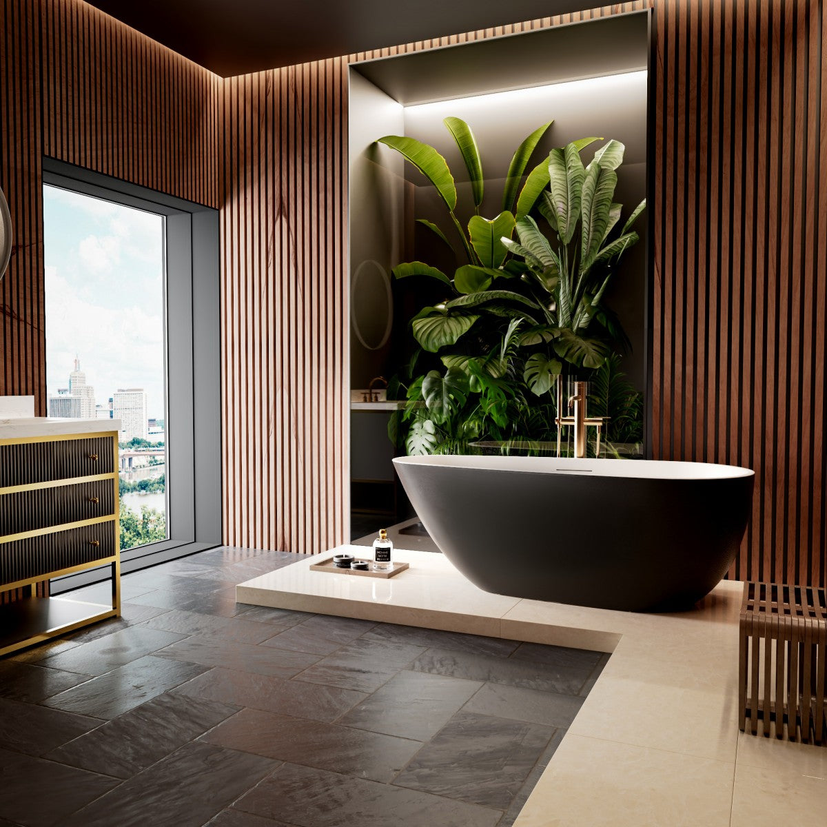 Allsumhome RockE 59" Imitation Natural Stone Freestanding Bathtub,Stone Touch,Black,Scratch-proof,cUPC Certified