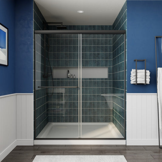 Glide Semi-Frameless Shower Door 56-60 in. W x 72 in. H Bypass Sliding Shower Enclosure,Matte Black,Double Sliding Glass Bathroom Doors