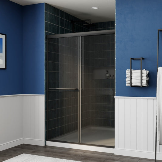 Glide-GR Semi-Frameless Shower Door 44-48 in. W x 70 in. H Bypass Sliding Shower Enclosure,Matte Black,Double Sliding Smoke Gray Glass