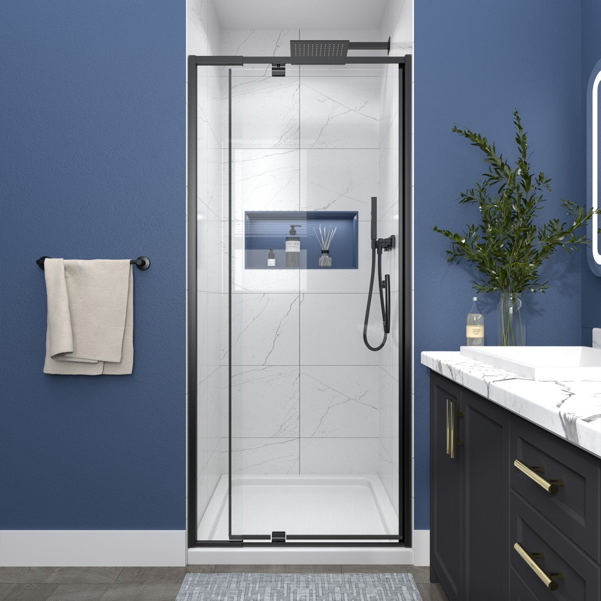 Flexi Showers 28-32" W x 72" H Glass Shower Doos Semi-Frameless,6mm Clear Tempered Glass Panel, Black Finish - ExBriteUSA