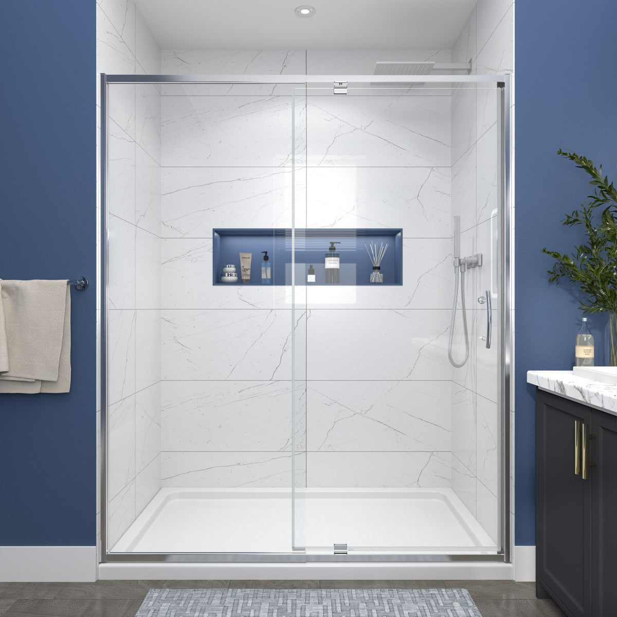 Flexi Showers 56-60" W x 71" H Glass Shower Doos Semi-Frameless,6mm Clear Tempered Glass Panel, Chrome Finish - ExBriteUSA