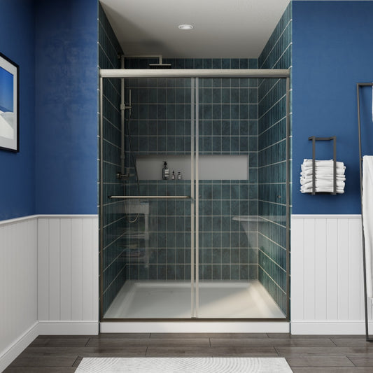 Glide Semi-Frameless Shower Door 50-54 in. W x 72 in. H Bypass Sliding Shower Enclosure,Brushed Nickel,Double Sliding Glass Bathroom Doors