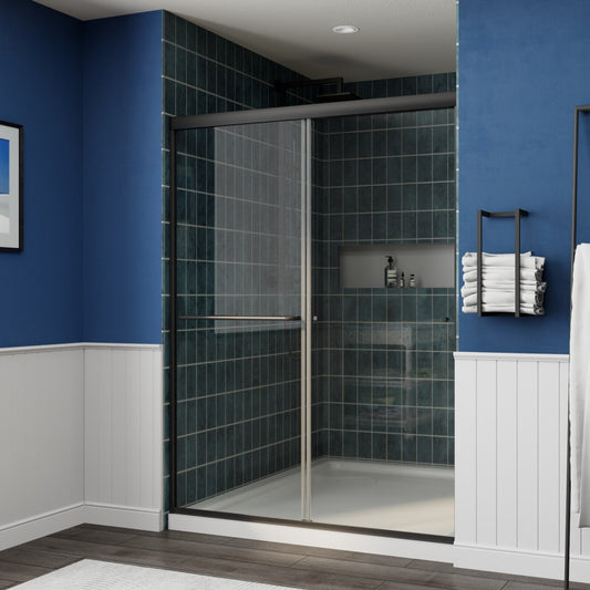 Glide Semi-Frameless Shower Door 50-54 in. W x 72 in. H Bypass Sliding Shower Enclosure,Matte Black,Double Sliding Glass Bathroom Doors