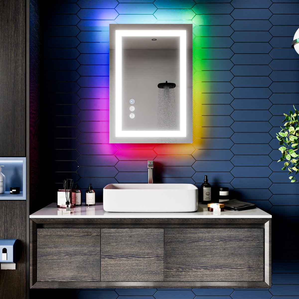 DYLUX 20"x 28"RGB Smart LED Bathroom Mirror–Color Changing Backlit Mirror with Anti-Fog & Dimmable Touch Control
