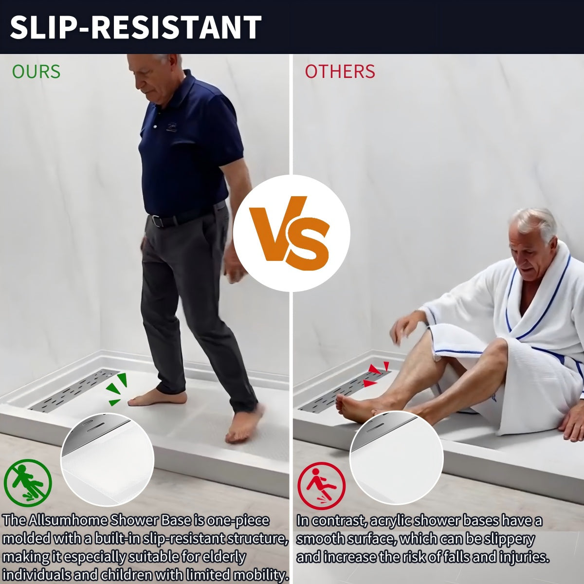 Pequod-M Shower Base, 48"x 36", Shower Pan,White with Brushed Nickel Cover,Middle - ExBriteUSA