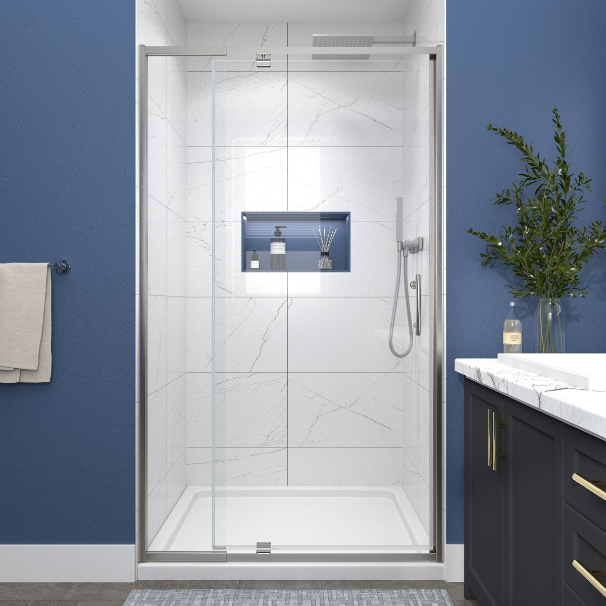 Flexi 38-42"x71" Frameless Shower Door in Brushed Nickel,Tempered Glass with Seal Strip Parts and Handle,6mm Glass Shower Door