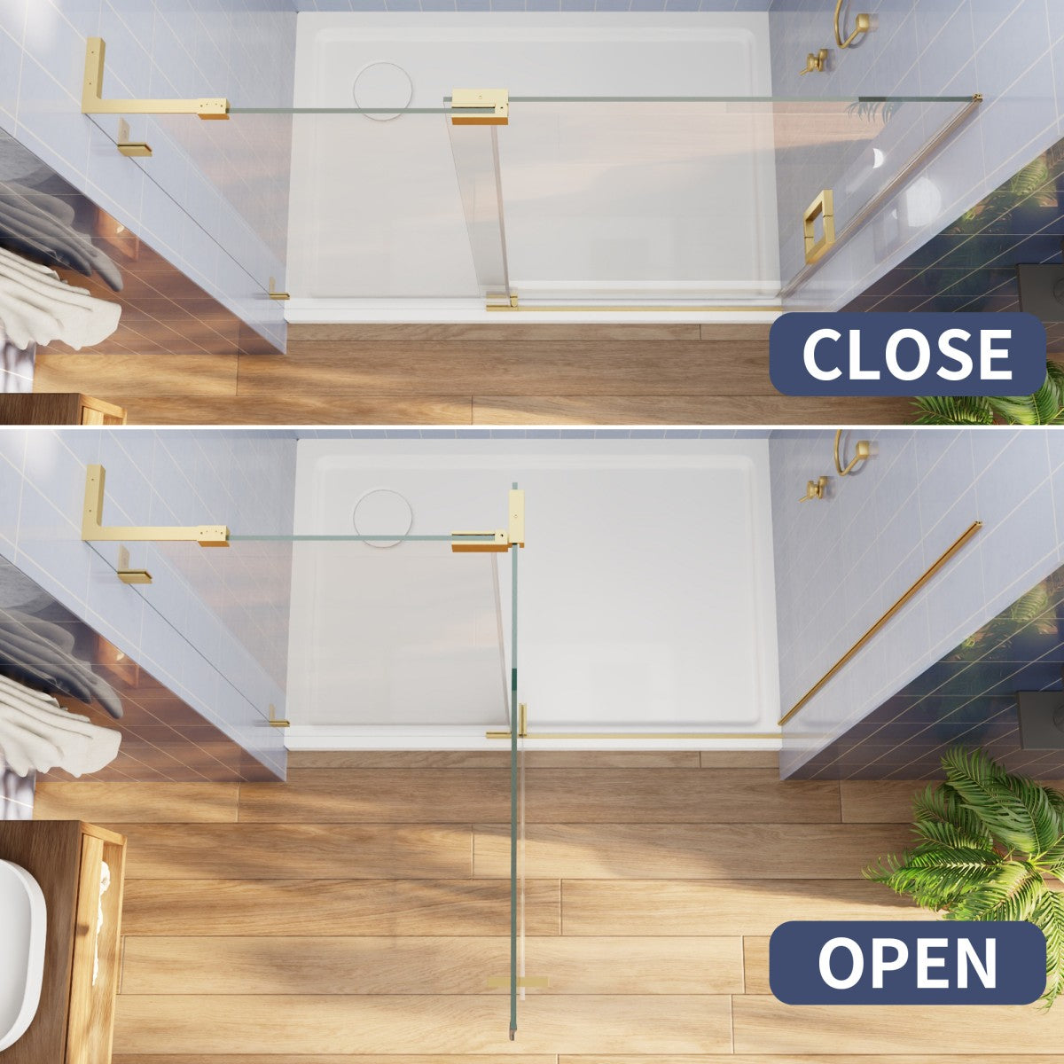 Flexi-L 50-54" W X 70" H Bathroom Glass Shower Doors,Semi-Frameless Brushed Gold,Tempered Glass Shower Door With Handle