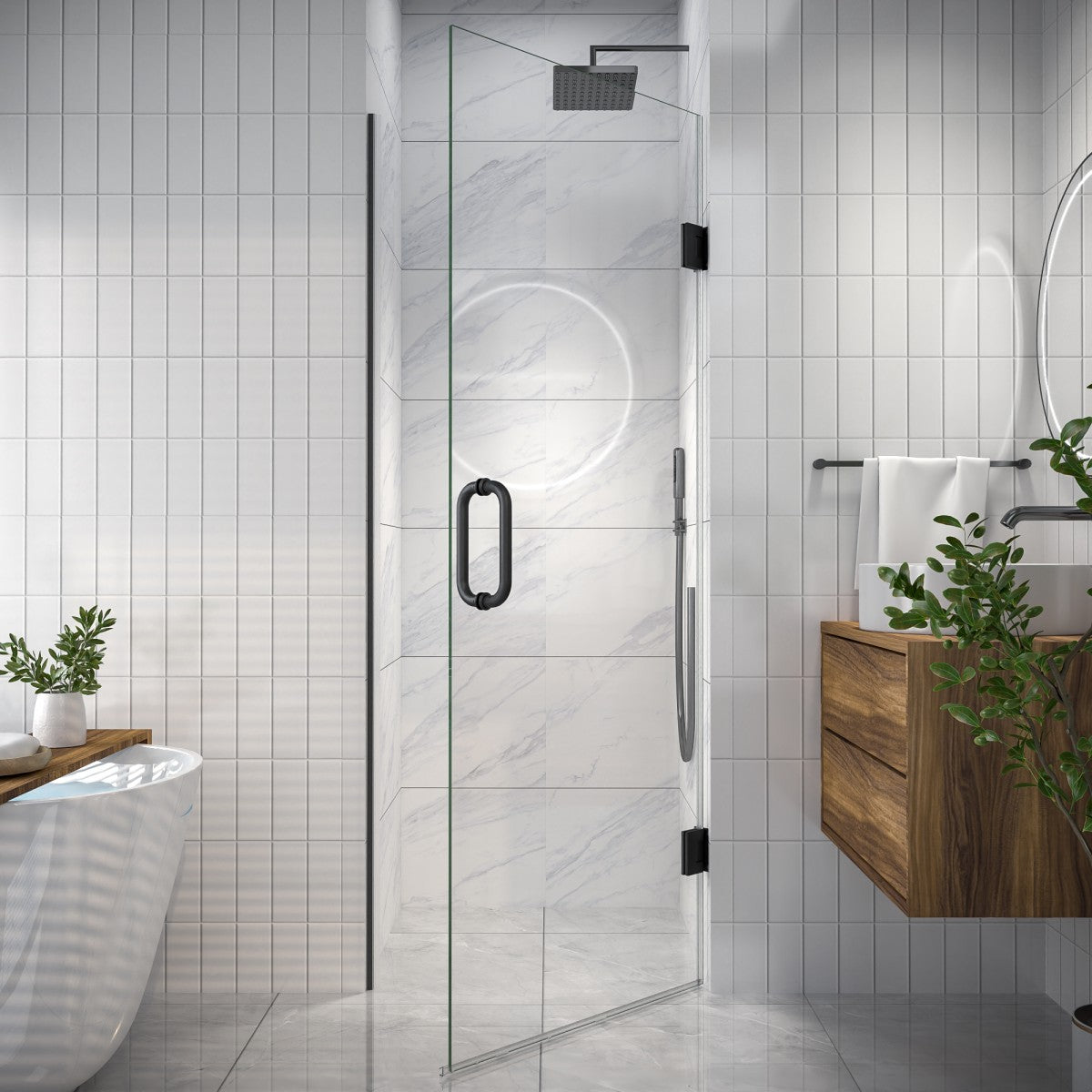 Valor Shower Door 28in.W x 72in.H Semi-Frameless Hinged Shower Door,Shower Room Glass Door with Clear Tempered Shower Glass Panel,Black