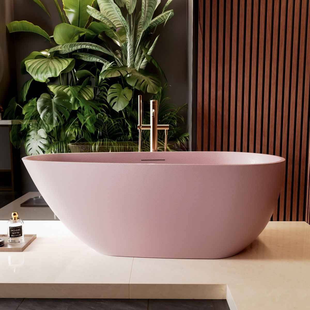 Allsumhome RockE 67" Imitation Natural Stone Freestanding Bathtub,Stone Touch,Pink,Scratch-proof,cUPC Certified,No Drain