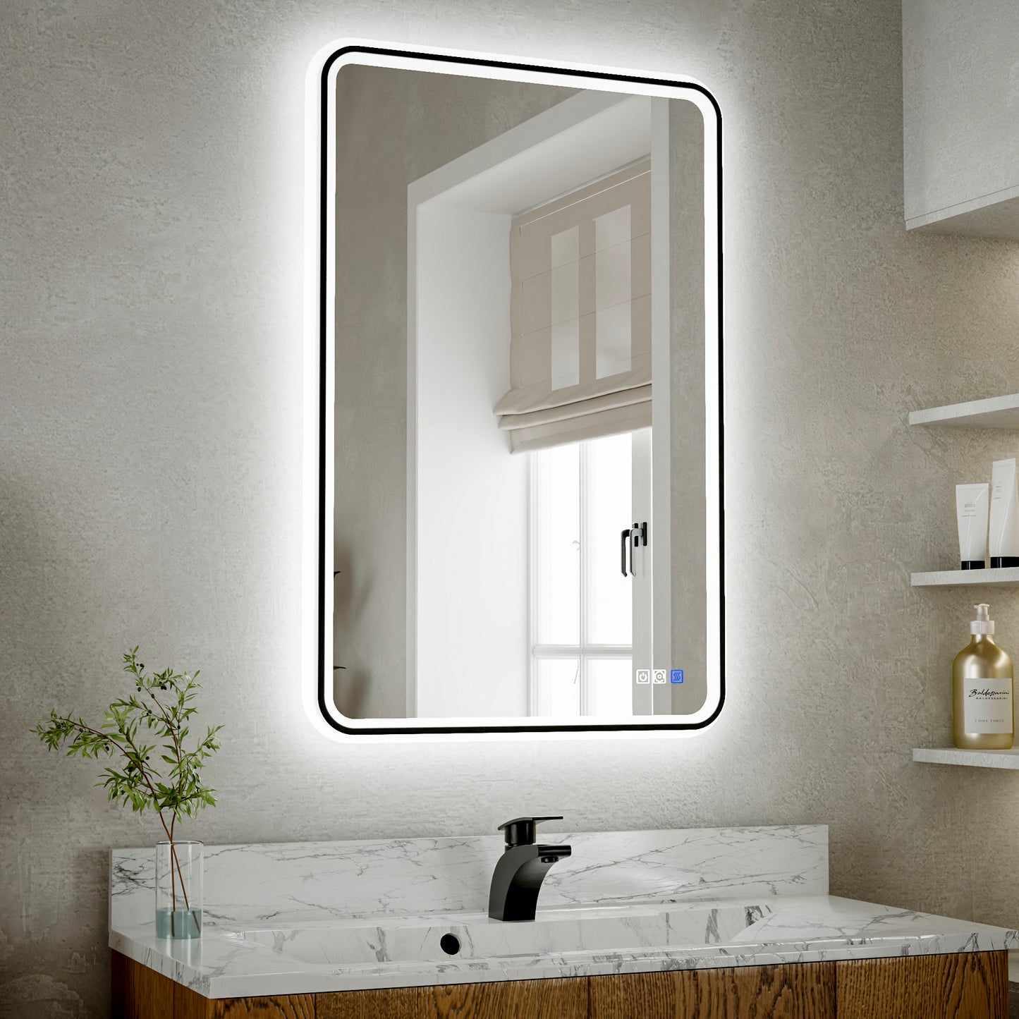 Lumina 24" W x 36" H LED Lighted Bathroom Mirror,High Illuminate, Inner & Outer Lighting,Anti-Fog, Dimmable,Black Frame with Rounded Corners