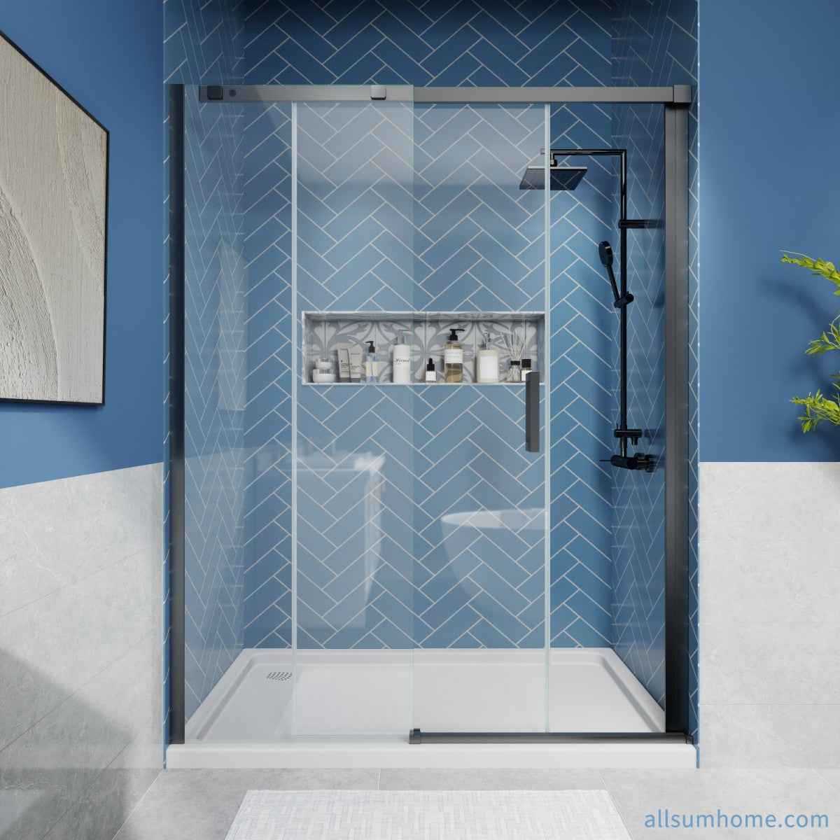 Lock Adjustable 56-60"W x 74"H Sliding Glass Shower Door with 8mm Clear Tempered Glass,Stainless Steel Hardware Black,Rectangle Shower Door (Copy) (Copy) (Copy)